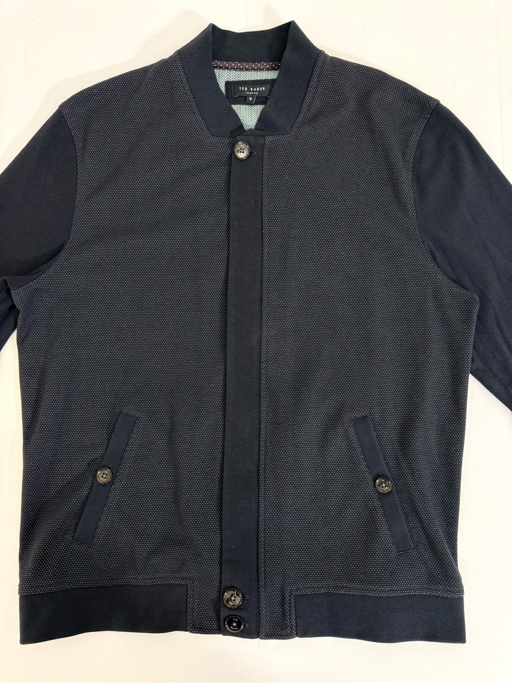 Ted Baker Textured Knit Bomber Jacket Navy Men’s M (Tagged 6)
